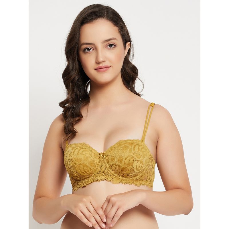 Clovia Lace Lightly Padded Full Cup Underwired Balconette Bra - Yellow (42B)