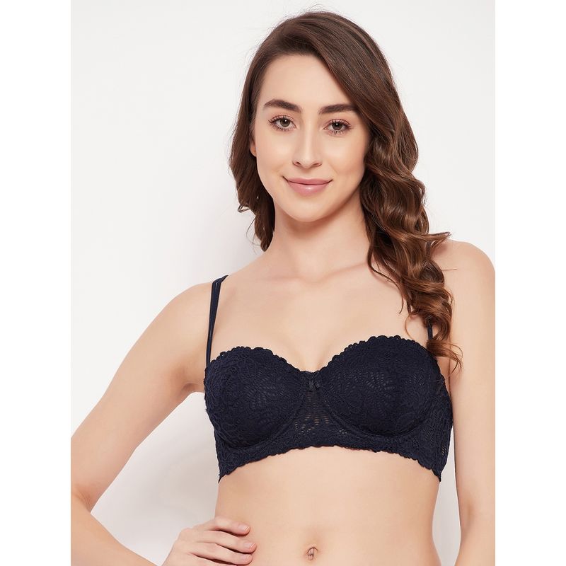 Clovia Lace Lightly Padded Full Cup Underwired Balconette Bra - Blue (32B)