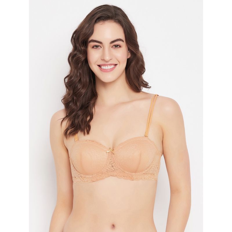 Clovia Lace Lightly Padded Full Cup Underwired Balconette Bra - Beige (32D)
