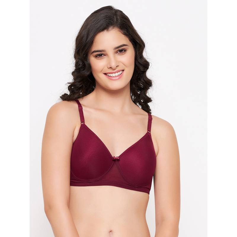 Clovia Lace Solid Lightly Padded Full Cup Wire Free T-Shirt Bra - Maroon (40B)