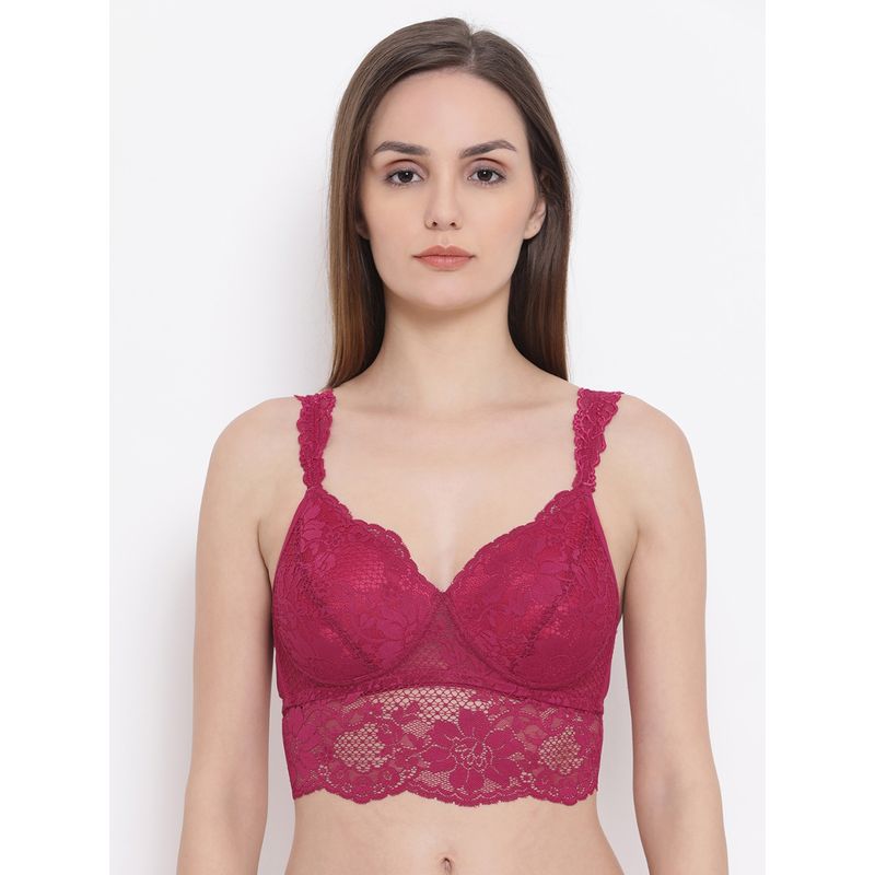 Clovia Lace Lightly Padded Full Cup Wire Free Bralette Bra - Pink (36D)