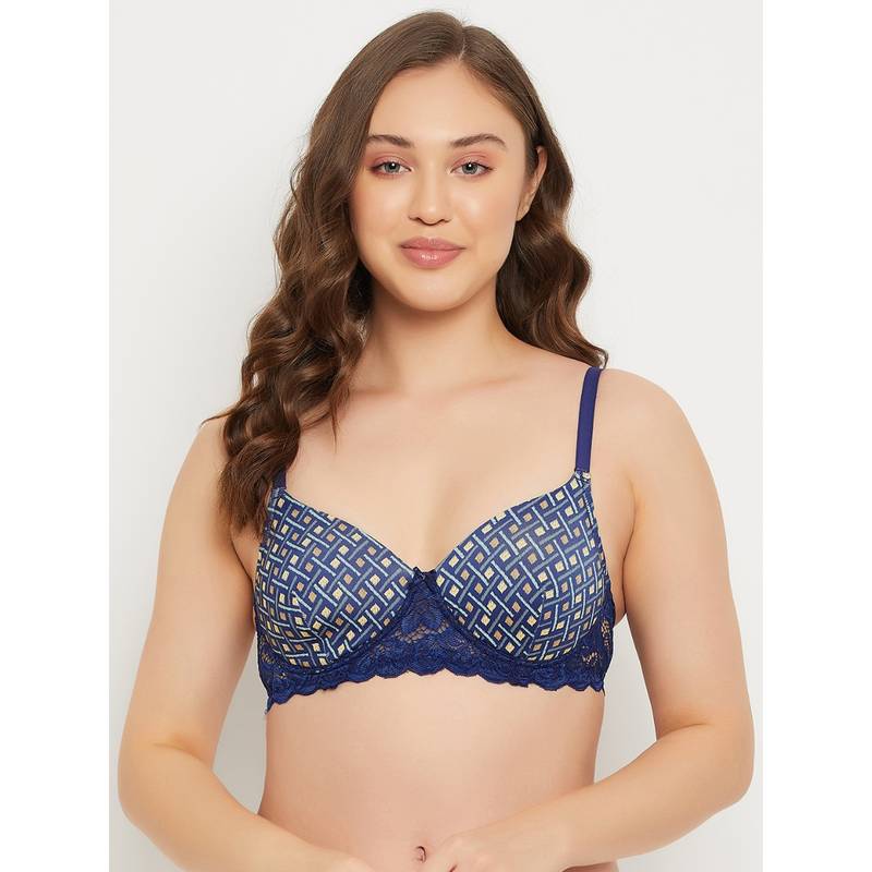 Clovia Polyamide Printed Lightly Padded Full Cup Wire Free T-Shirt Bra - Blue (38C)