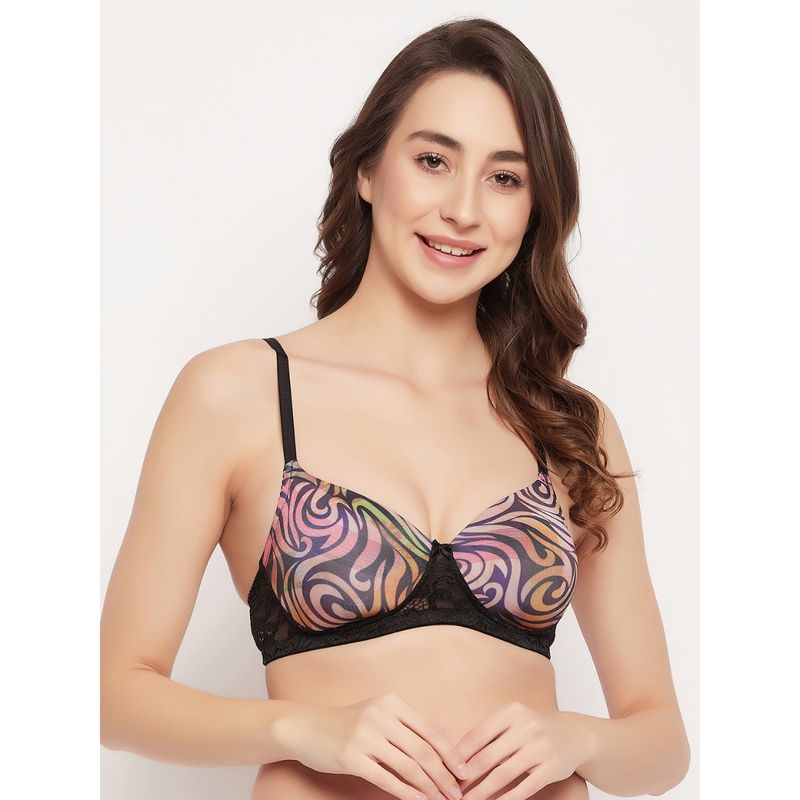 Clovia Polyamide Printed Lightly Padded Full Cup Wire Free T-Shirt Bra - Black (42B)
