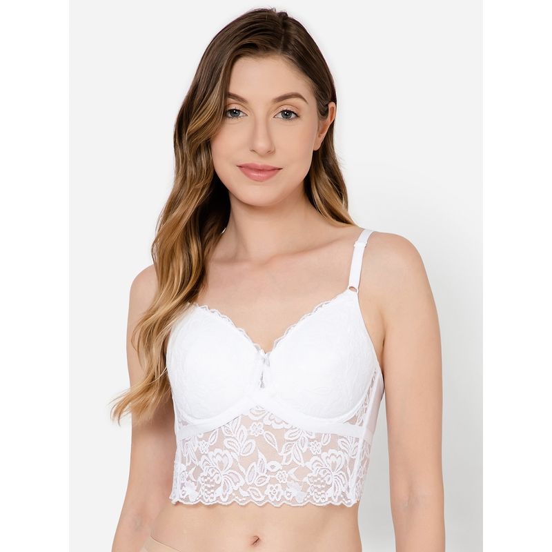 Clovia Lace Lightly Padded Full Cup Underwired Bralette Bra - White (42B)