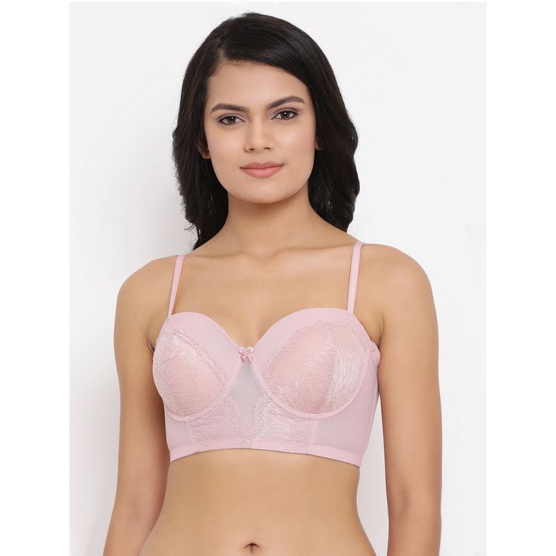 Clovia Lace Lightly Padded Full Cup Underwired Balconette Bra - Pink (32B)