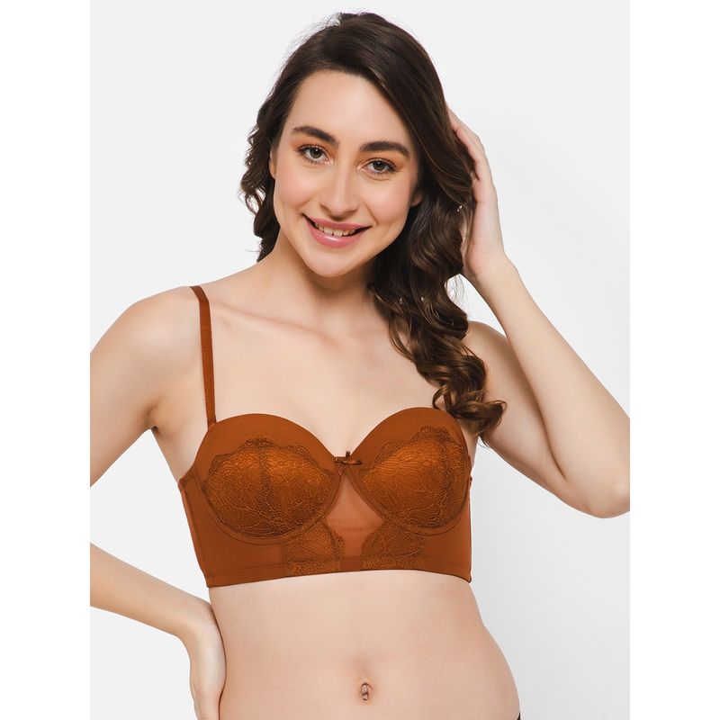 Clovia Lace Lightly Padded Full Cup Underwired Balconette Bra - Brown (42B)