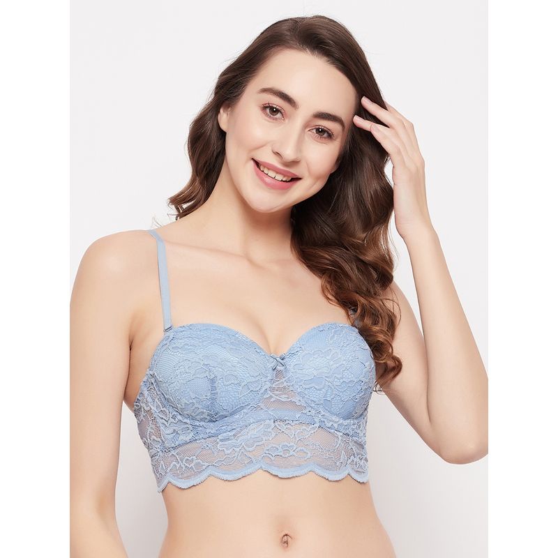 Clovia Lace Lightly Padded Full Cup Underwired Bralette Bra - Blue (42B)