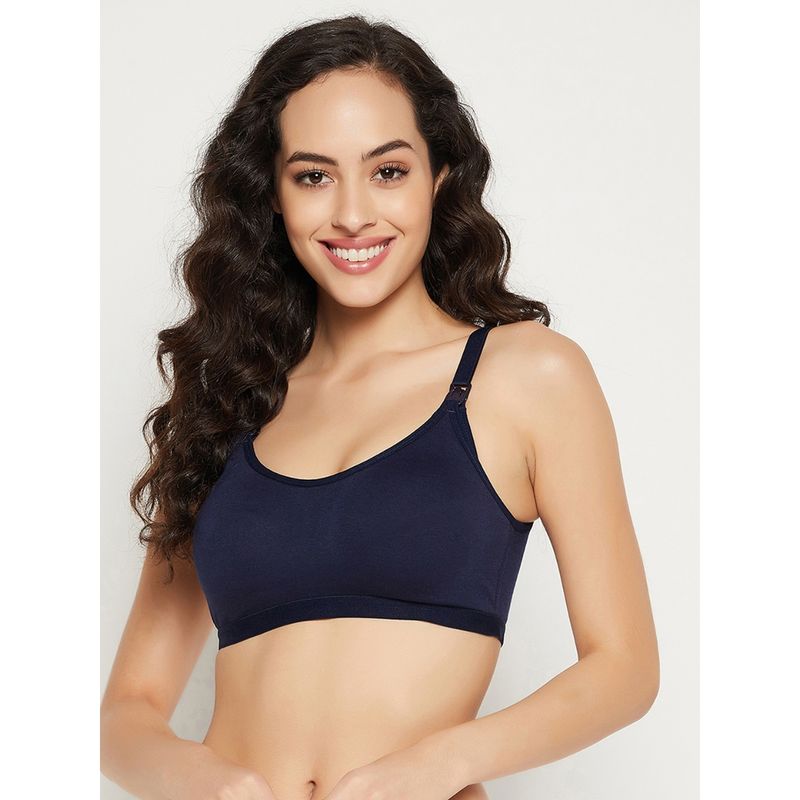 Clovia Cotton Solid Lightly Padded Full Cup Wire Free Maternity Bra - Blue (34E)