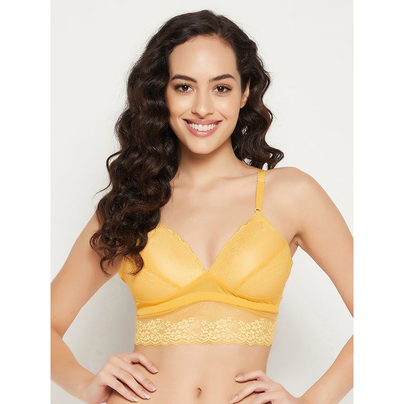 Clovia Lace Lightly Padded Full Cup Wire Free Bralette Bra - Yellow (32E)