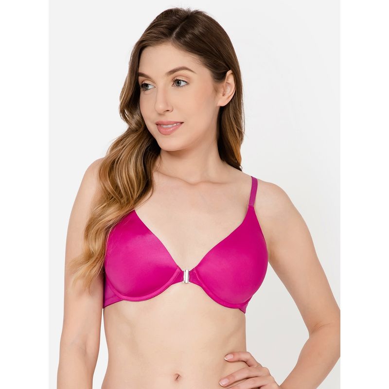 Clovia Polyamide Solid Lightly Padded Demi Cup Underwired Plunge Bra - Pink (32B)