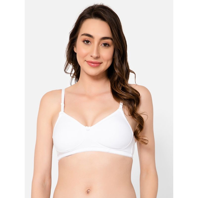 Clovia Cotton Solid Non-Padded Full Cup Wire Free T-Shirt Bra - White (32F)