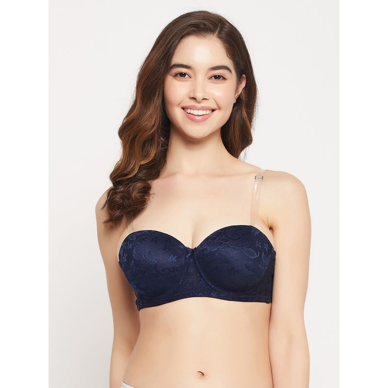 Clovia Lace Lightly Padded Demi Cup Underwired Balconette Bra - Blue (32B)