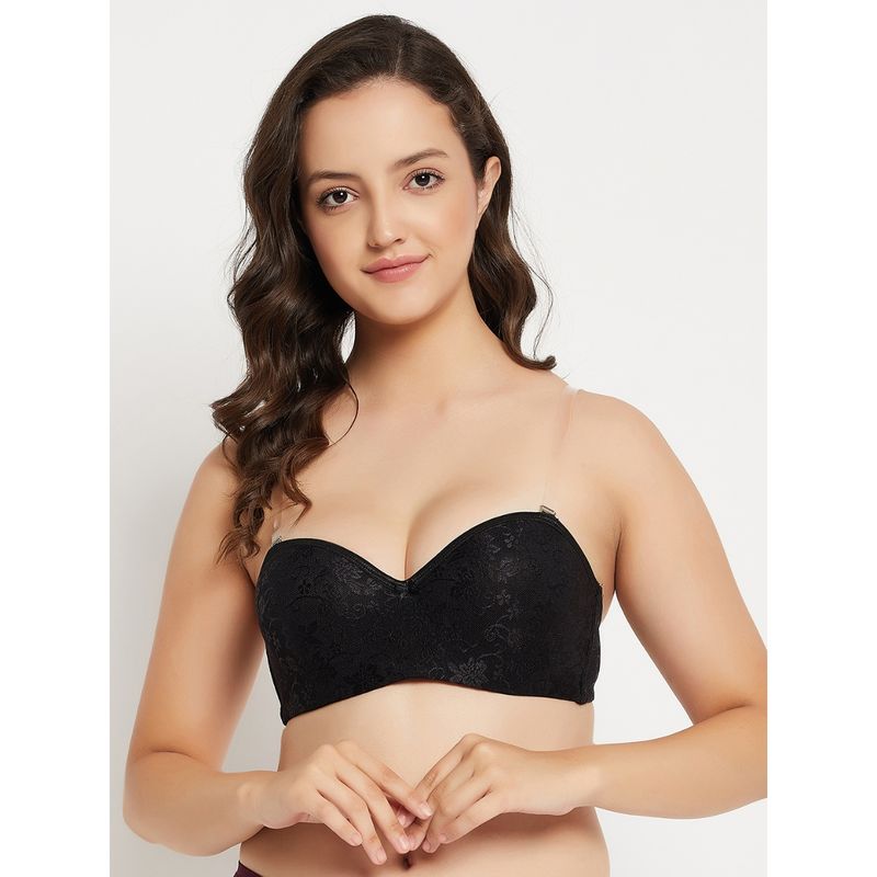 Clovia Lace Lightly Padded Full Cup Underwired Balconette Bra - Black (32B)