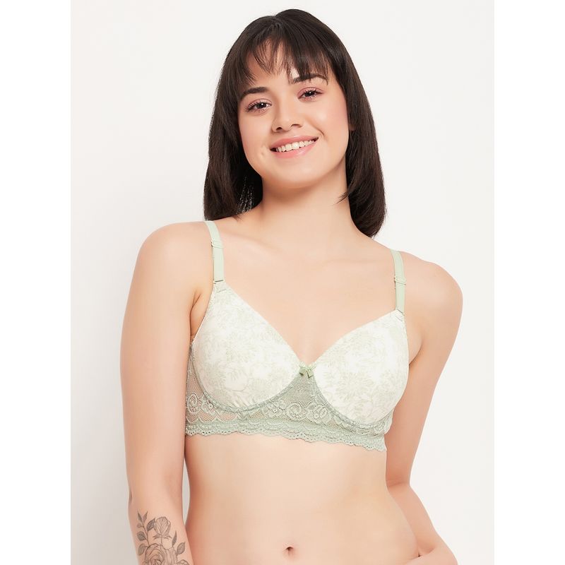 Clovia Polyamide Printed Lightly Padded Full Cup Wire Free T-Shirt Bra - Green (40C)