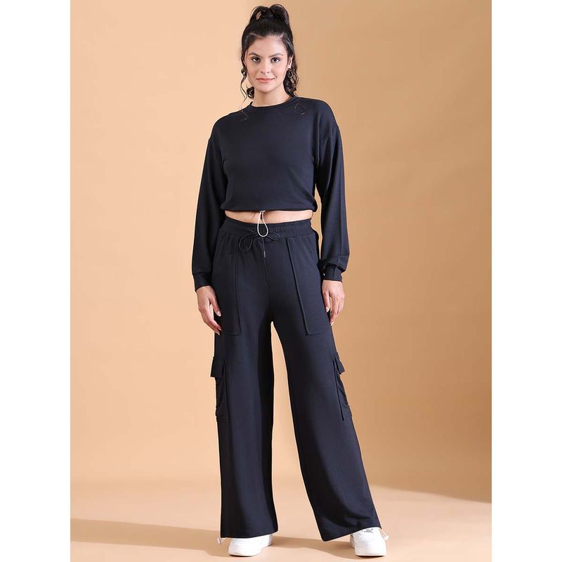 Aesthetic Bodies Black Solid Sweatshirt and Trouser (Set of 2) (L)