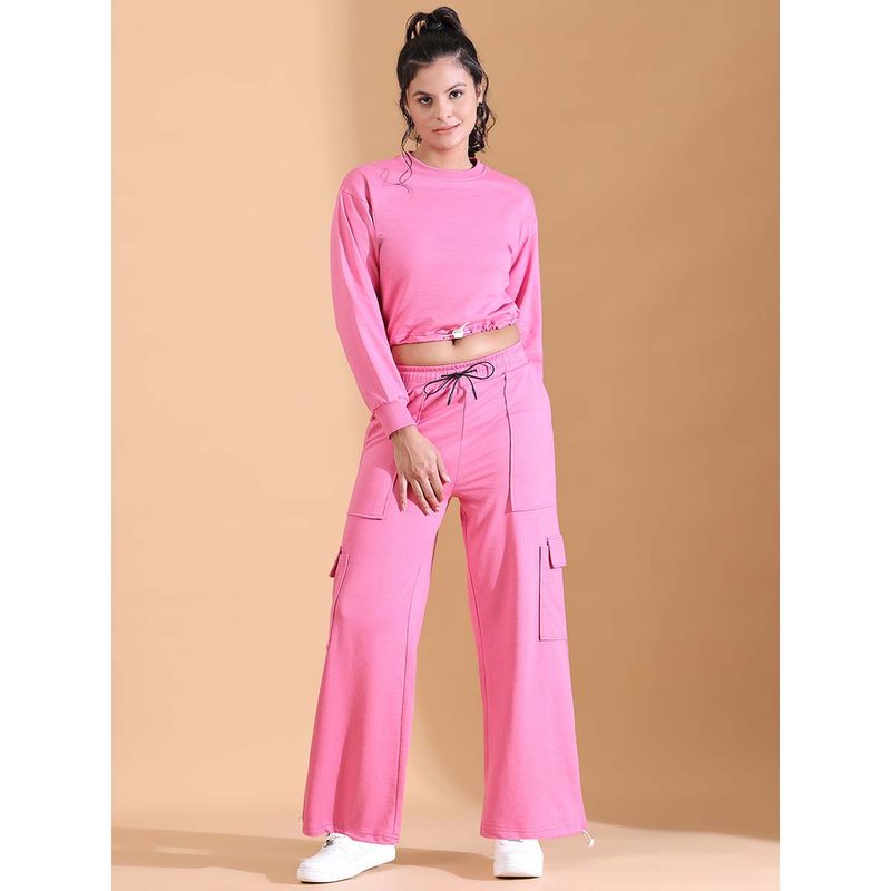 Aesthetic Bodies Pink Solid Sweatshirt and Trouser (Set of 2) (S)