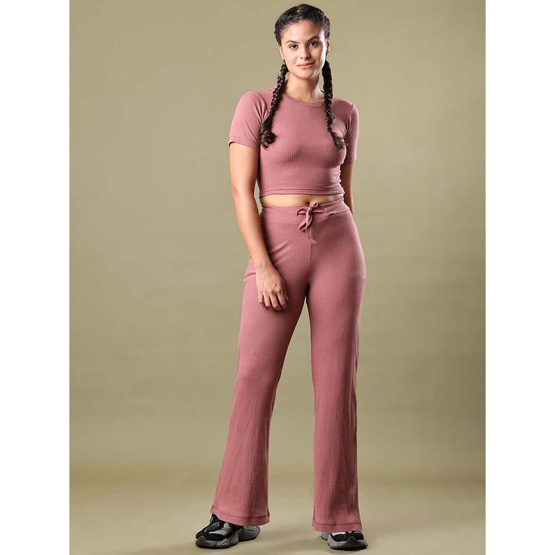 Aesthetic Bodies Mauve Solid Crop Top and Trouser (Set of 2) (L)