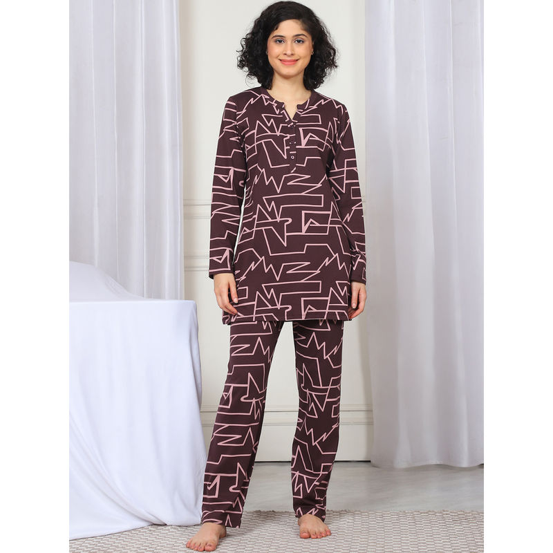 Kanvin Womens Grey Printed Full Sleeve Top with Pyjama (Set of 2) (M)