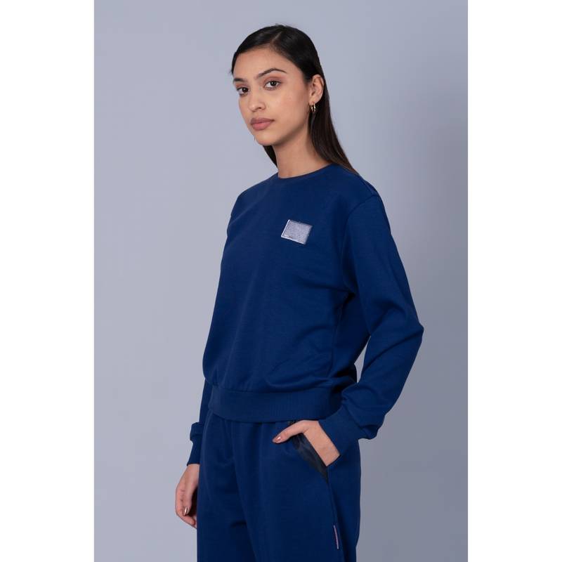 Muvazo Women Depth Navy Blue Wander In Leisure Sweatshirt (XS)