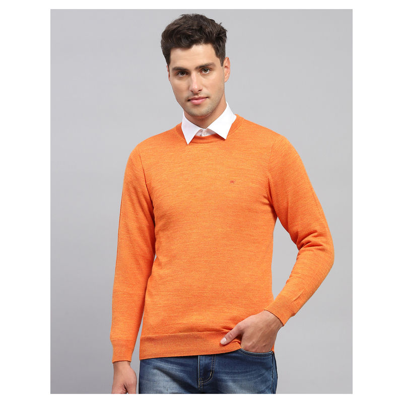 Monte Carlo Mens Orange Solid Round Neck Full Sleeve Pullover (3XL)