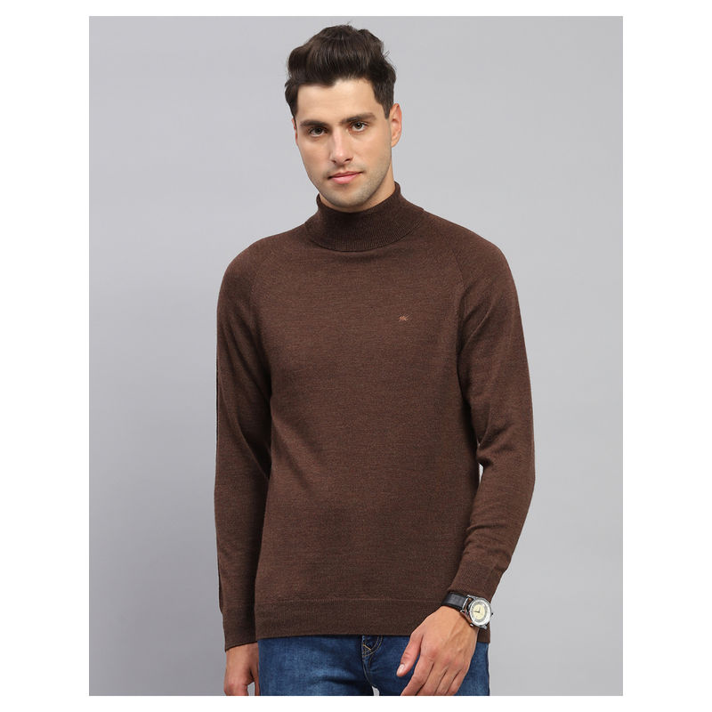 Monte Carlo Mens Brown Solid Turtle Neck Full Sleeve Pullover (2XL)