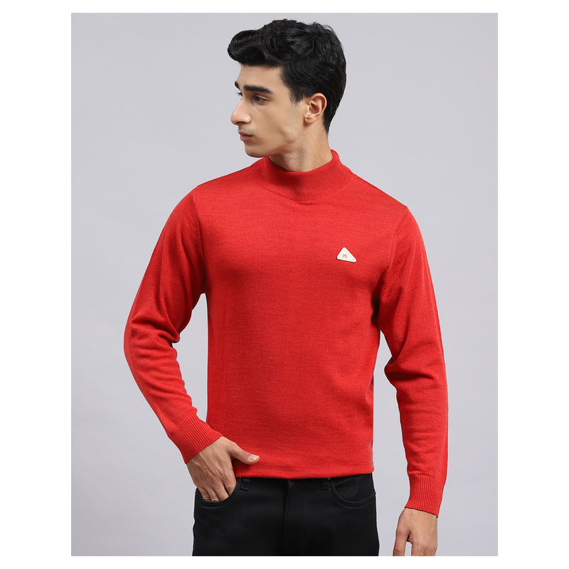 Monte Carlo Mens Solid Red High Neck Full Sleeve Pullover (3XL)