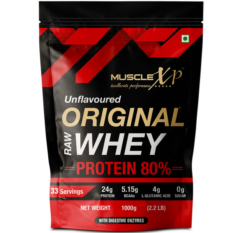 MuscleXP Raw Whey Protein Concentrate 80% Powder With Digestive Enzymes - Unflavored