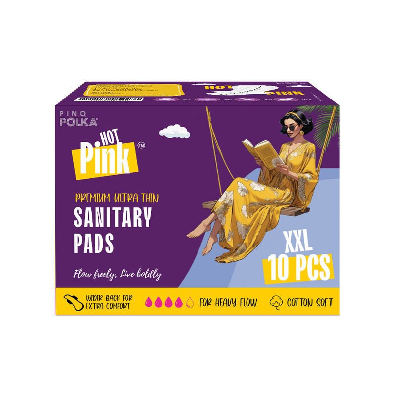PINQ POLKA Hot Pink Sanitary Pads XXL Rash Free Heavy Flow Night Double Wings Protection
