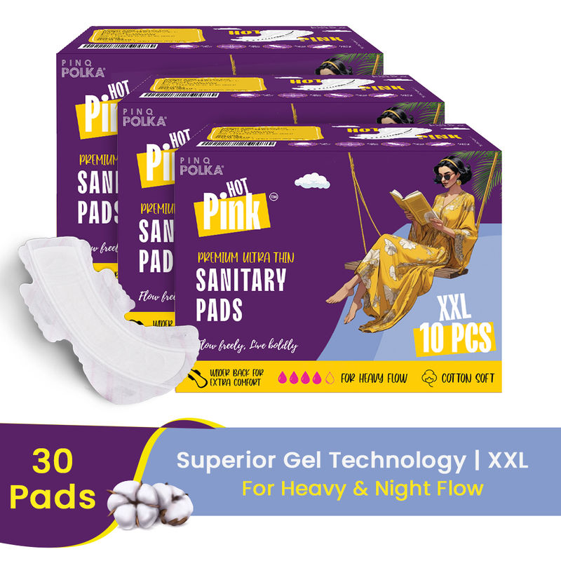 PINQ POLKA Hot Pink Sanitary Pads XXL Rash Free Heavy Flow Night Double Wings Protection