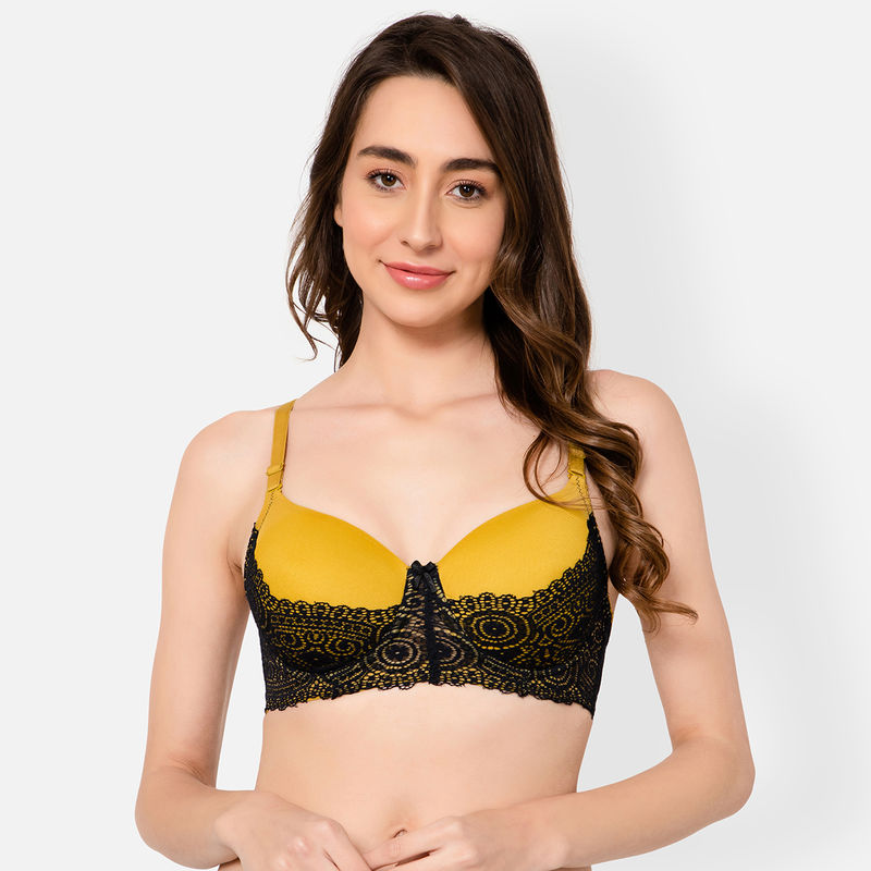 Clovia Powernet Solid Padded Full Cup Underwired Everyday Bra - Dark Yellow (38D)