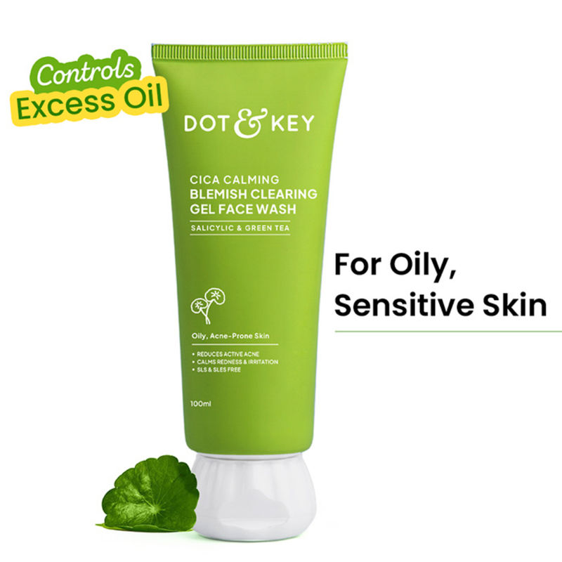 Dot & Key Cica Calming Blemish Clearing Gel Face Wash, Salicylic & Green Tea, Acne & Oil Control