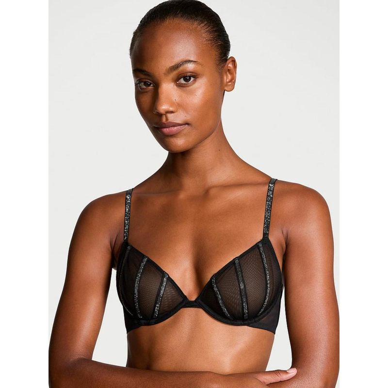 Victoria's Secret Very Sexy Sheer Shine Unlined Low-Cut Demi Bra Black (32B)