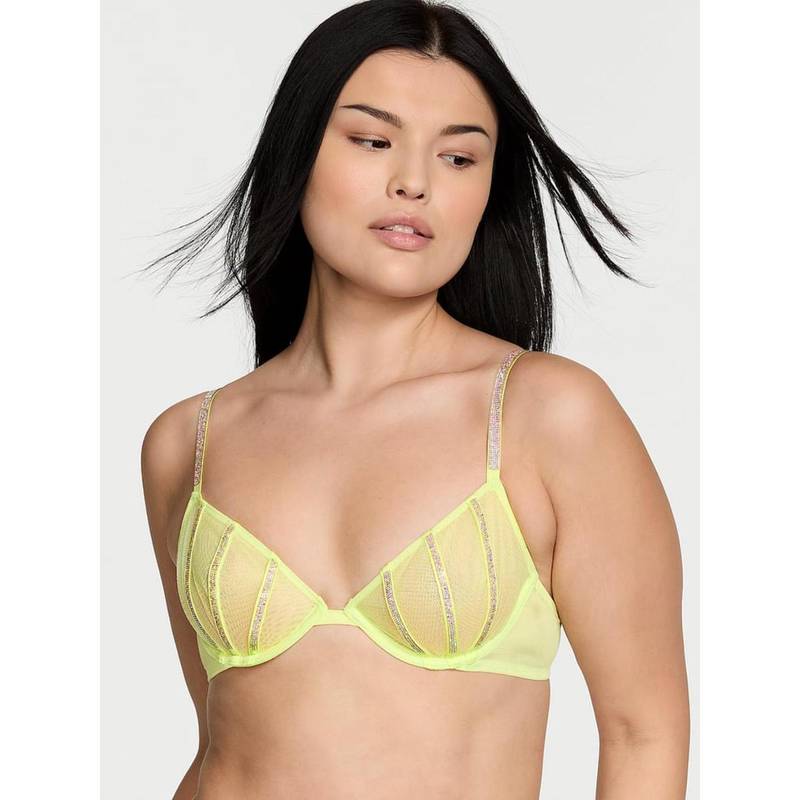 Victoria's Secret Very Sexy Sheer Shine Unlined Low-Cut Demi Bra Yellow (32B)