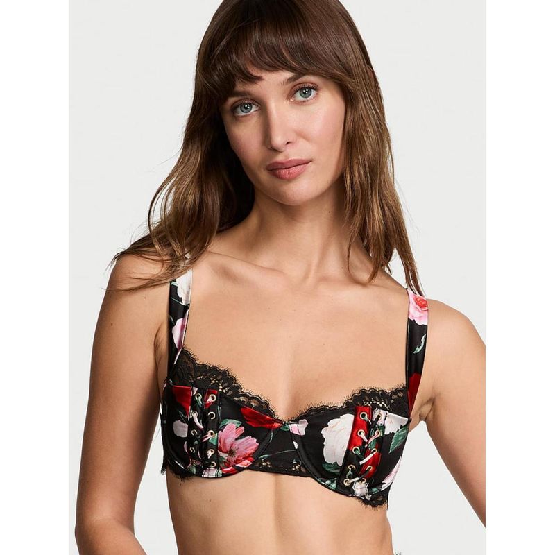 Victoria's Secret Very Sexy ATELIER Satin Lace Trim Lightly Lined Balconette Bra Black (38DDD)