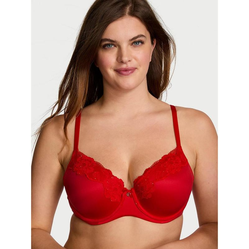 Victoria's Secret Body Lace Trim Lightly Lined Demi Bra Red (32DD)