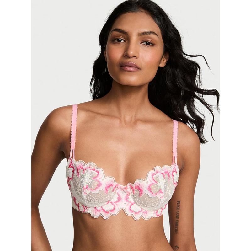 Victoria's Secret Dream Angels Wicked Peony Embroidery Unlined Balconette Bra Multi-Color (36DDD)