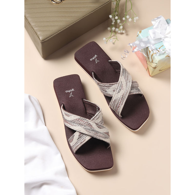 Yoho Women Ivory & Burgundy EVA Stylish Everyday Sandals (UK 3)