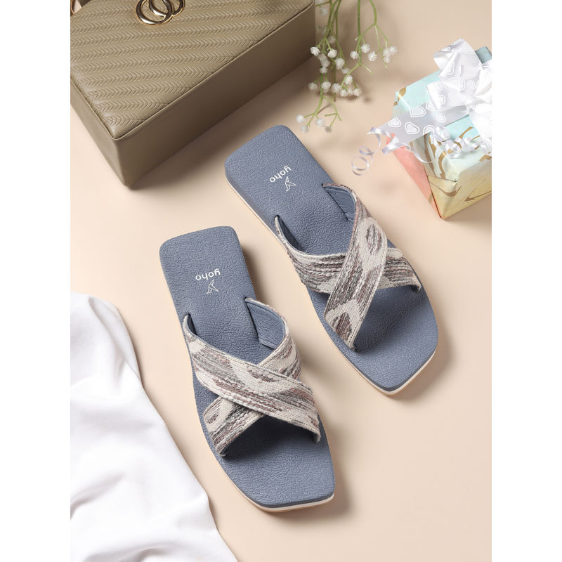 Yoho Women Ivory & Blue EVA Stylish Everyday Sandals (UK 3)