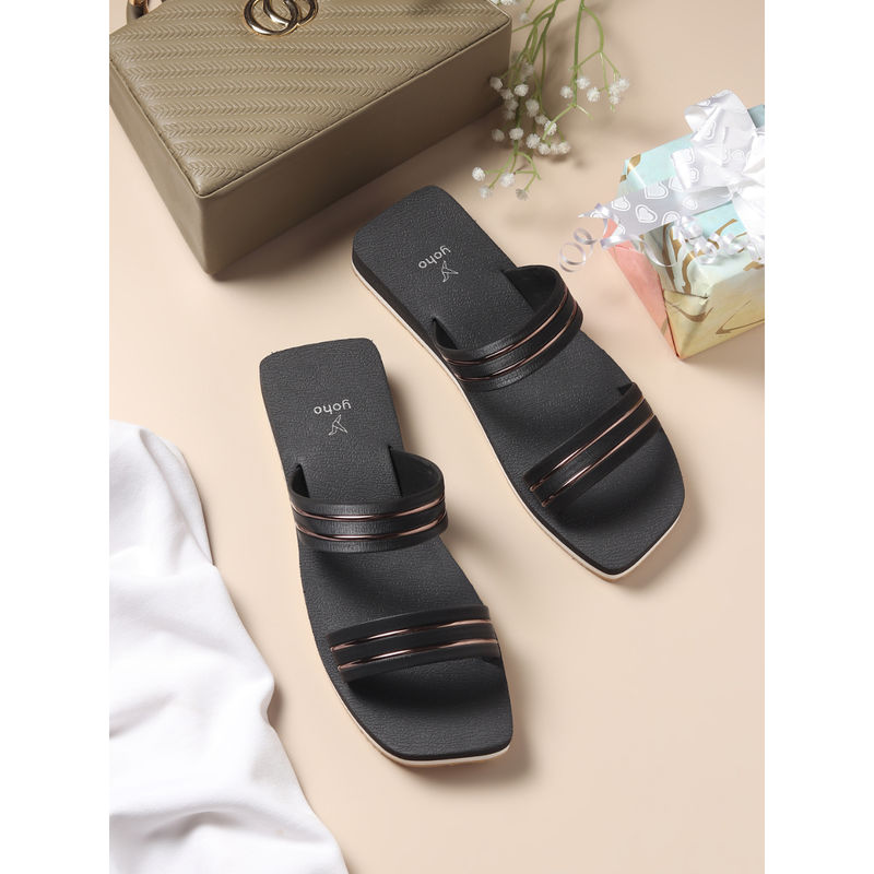 Yoho Women Black Comfortable & Stylish Everyday Sandals (UK 3)