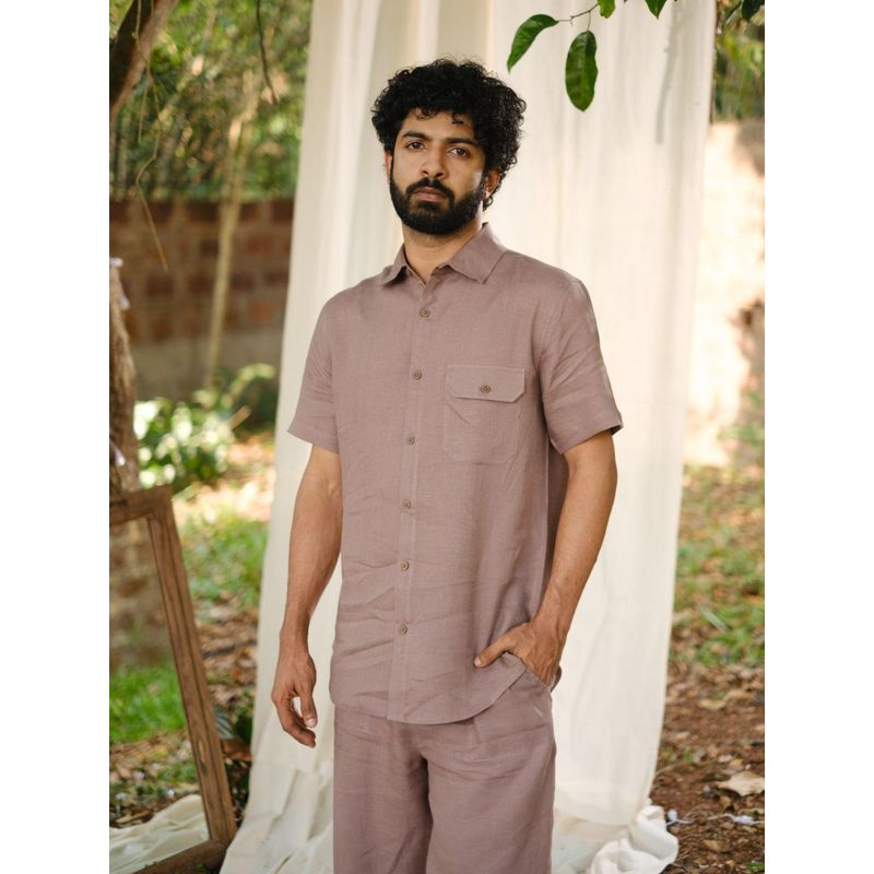 Creatures of Habit Linen Shirt Short Sleeve- Taupe (L)