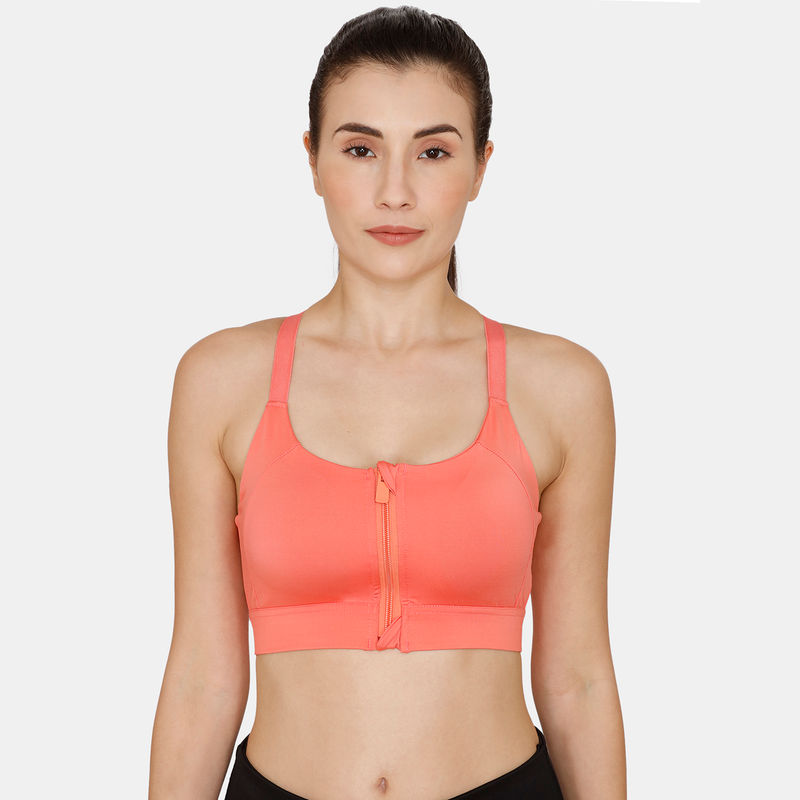 Zivame Zelocity Sports Bra With Removable Padding Coral Quartz Orange