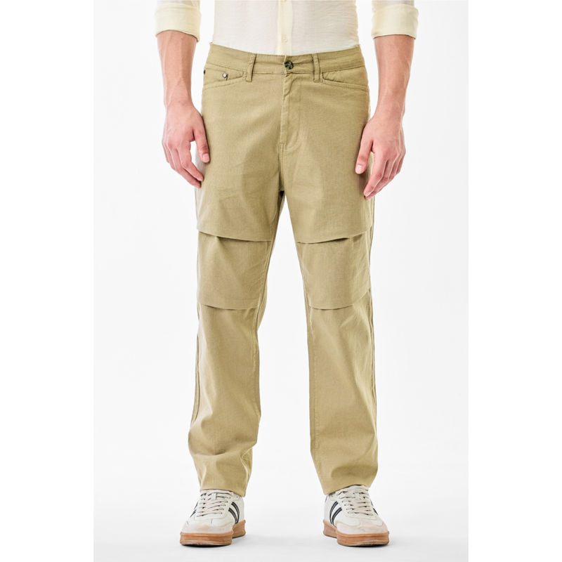 Snitch Men Khaki Textured Stretch Baggy Trouser (30)