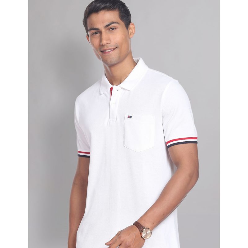 AD By Arvind Patch Pocket Solid Polo Shirt White (S)