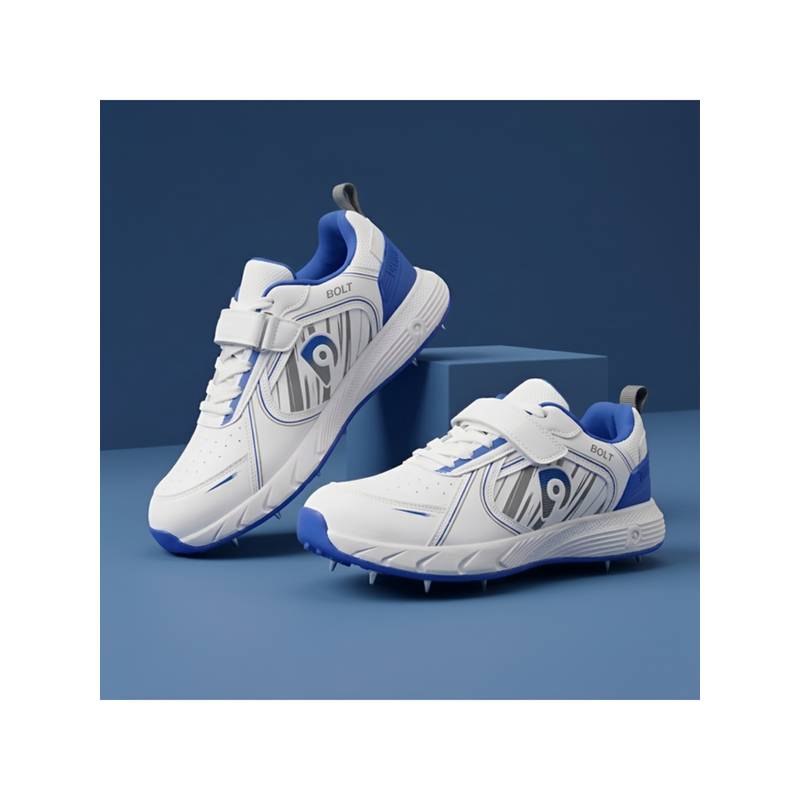 DNINE Bolt Bowling Spikes Cricket Shoes White Blue (UK 9)