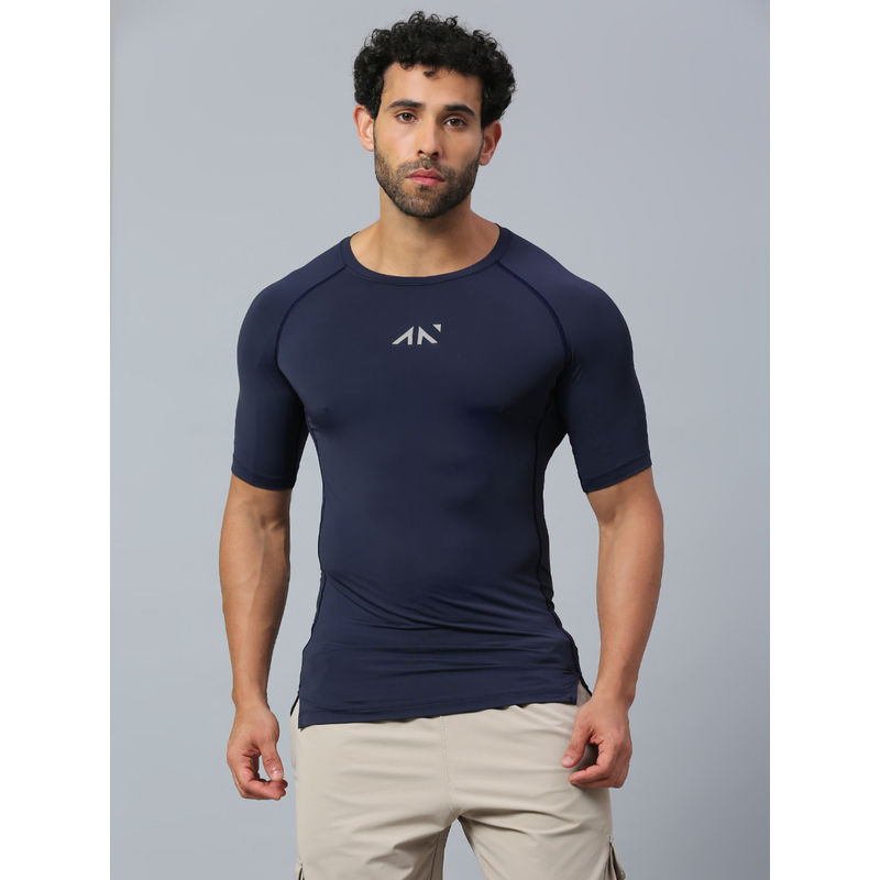 AESTHETIC NATION Nylon Compression T-Shirt Navy Blue (2XL)