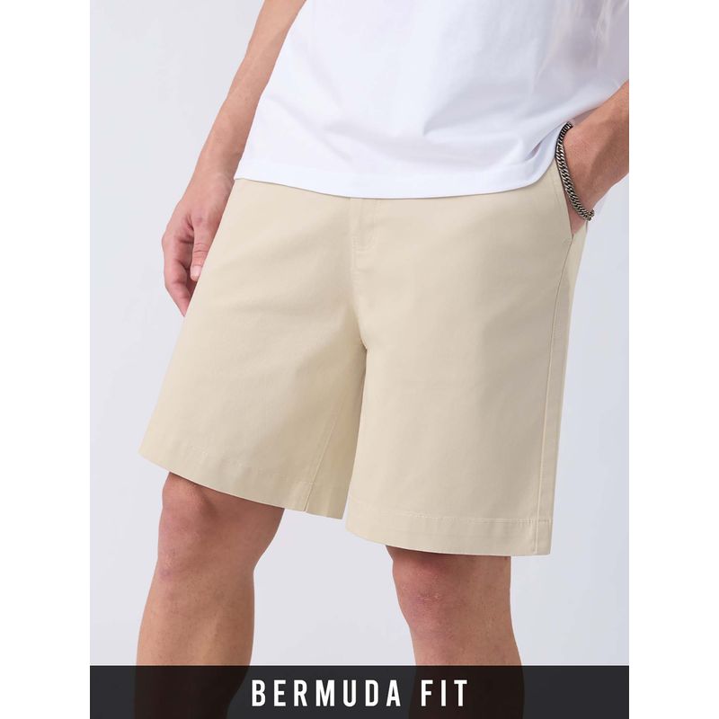The Souled Store Minimalist Line: Classic Beige Men Bermuda Shorts (34)