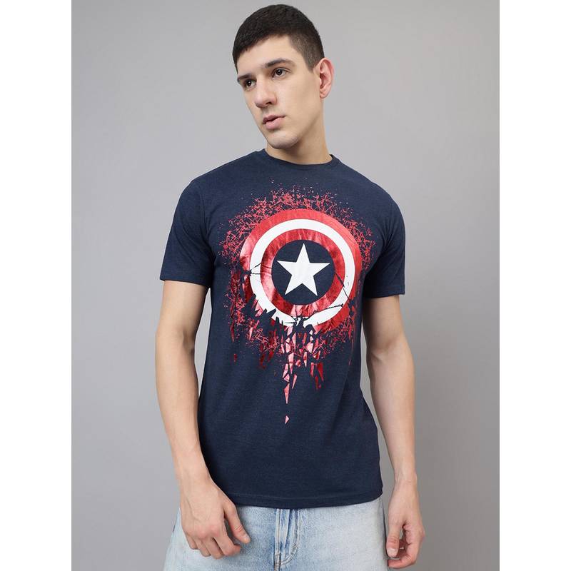 Free Authority Captain America Printed Regular Fit T-Shirt for Men (L)