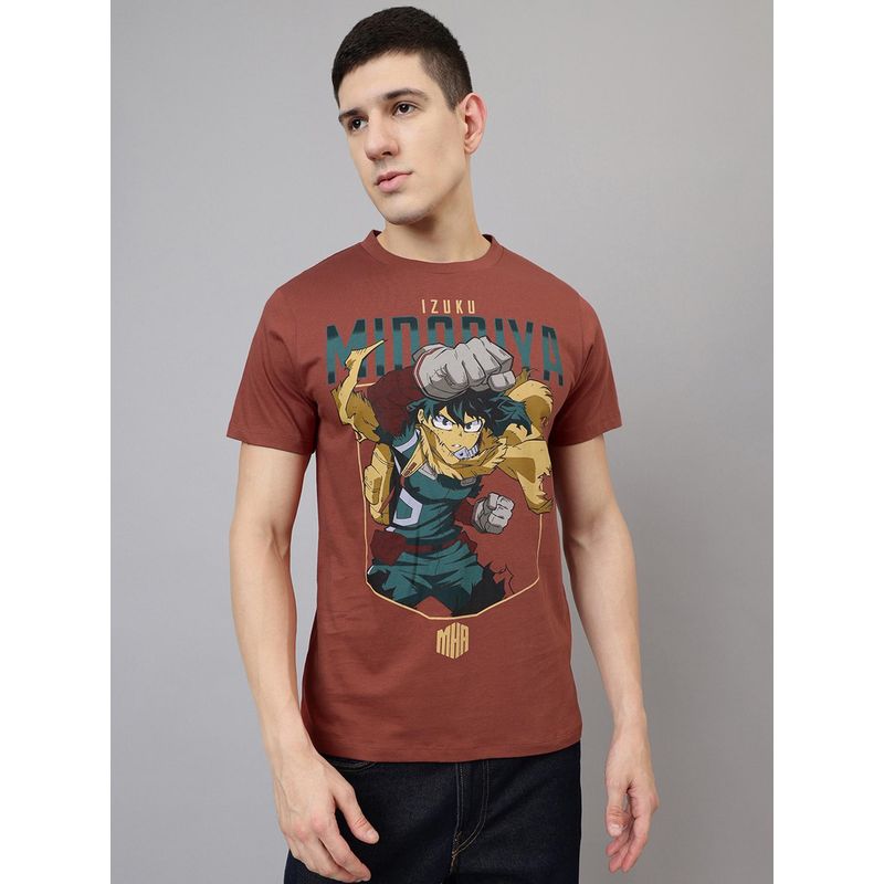 Free Authority My Hero Academia Printed Regular Fit T-Shirt for Men (M)