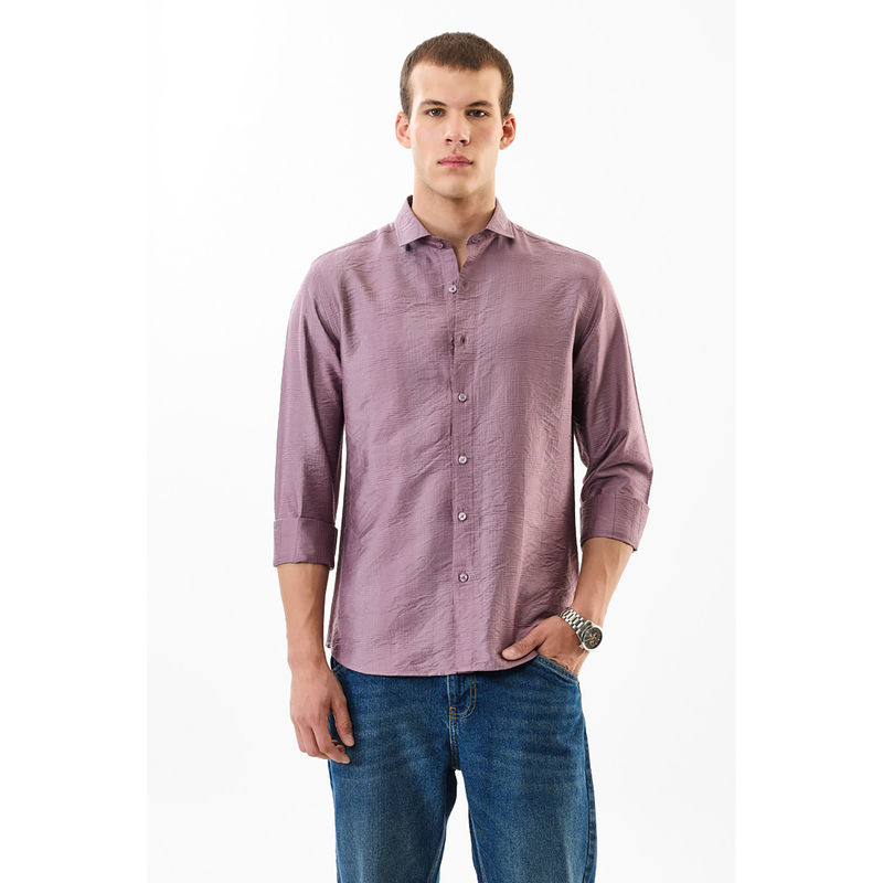 Snitch Mauve Textured Full Sleeves Slim Casual Shirt for Men (XS)