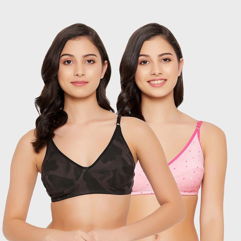 Clovia Cotton Non-Padded Non-Wired Full Cup Printed Bra Multi-Color (Pack of 2)(32C)